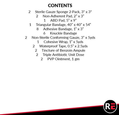 Universal First Aid Refill Kit, contents list