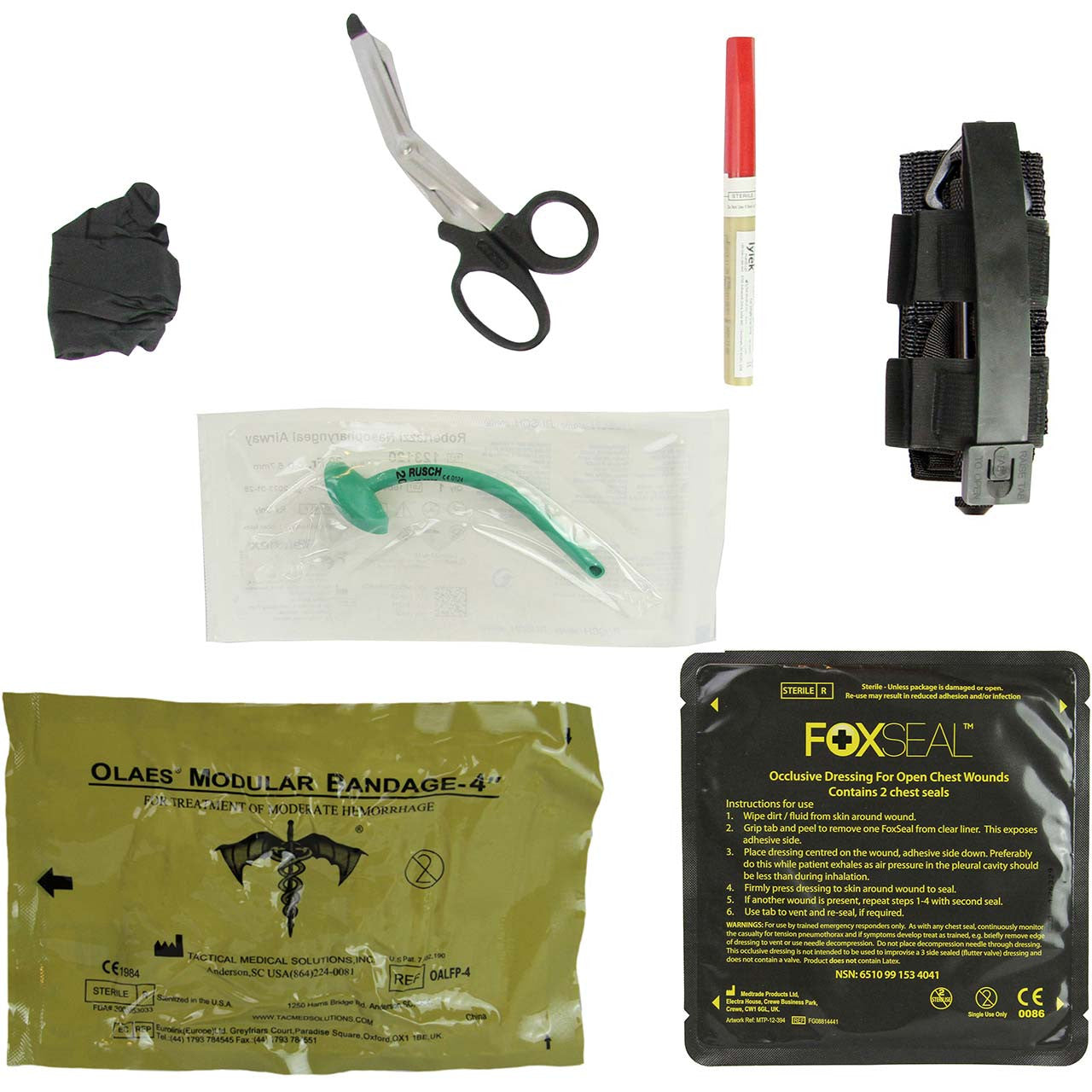 First Aid Kit, contents laid out