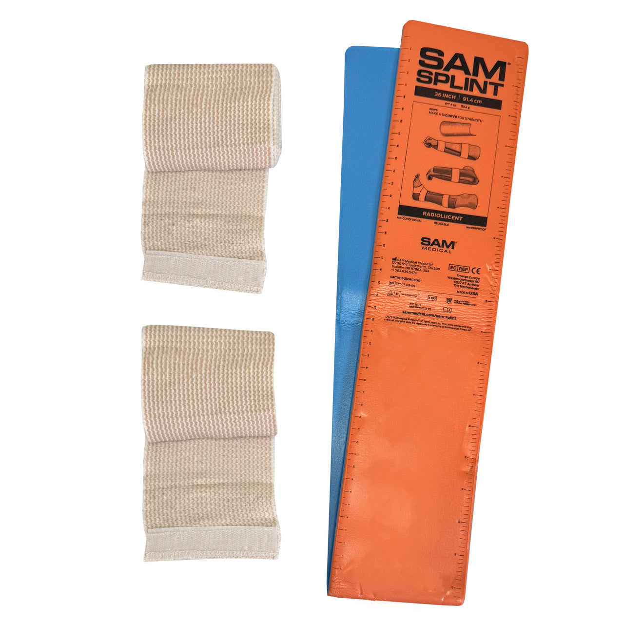 SAM Splint Combo Pack - (36" Orange/Blue Flat Splint with 4" Elastic Wraps)