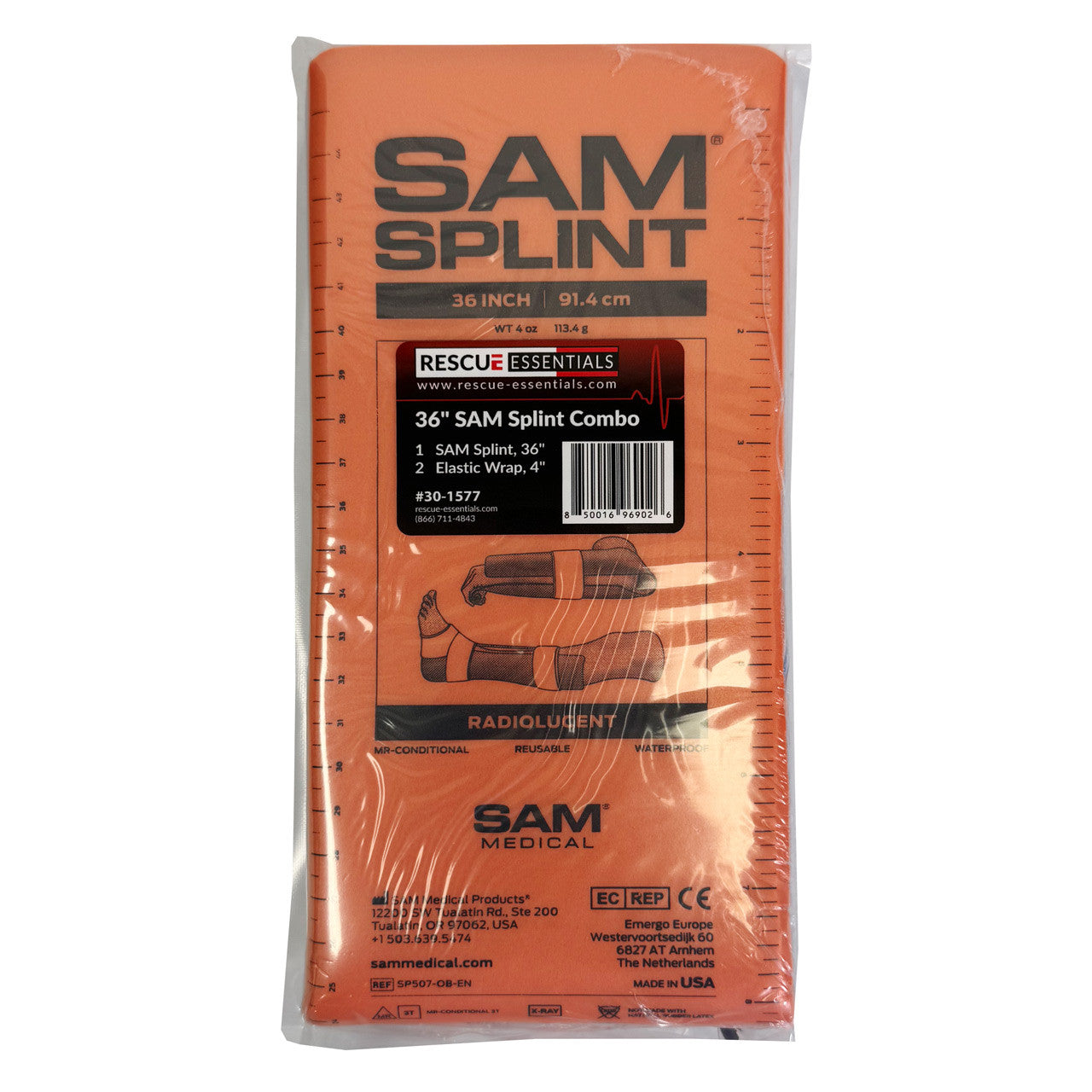 SAM Splint Combo Pack - (36" Orange/Blue Flat Splint with 4" Elastic Wraps)