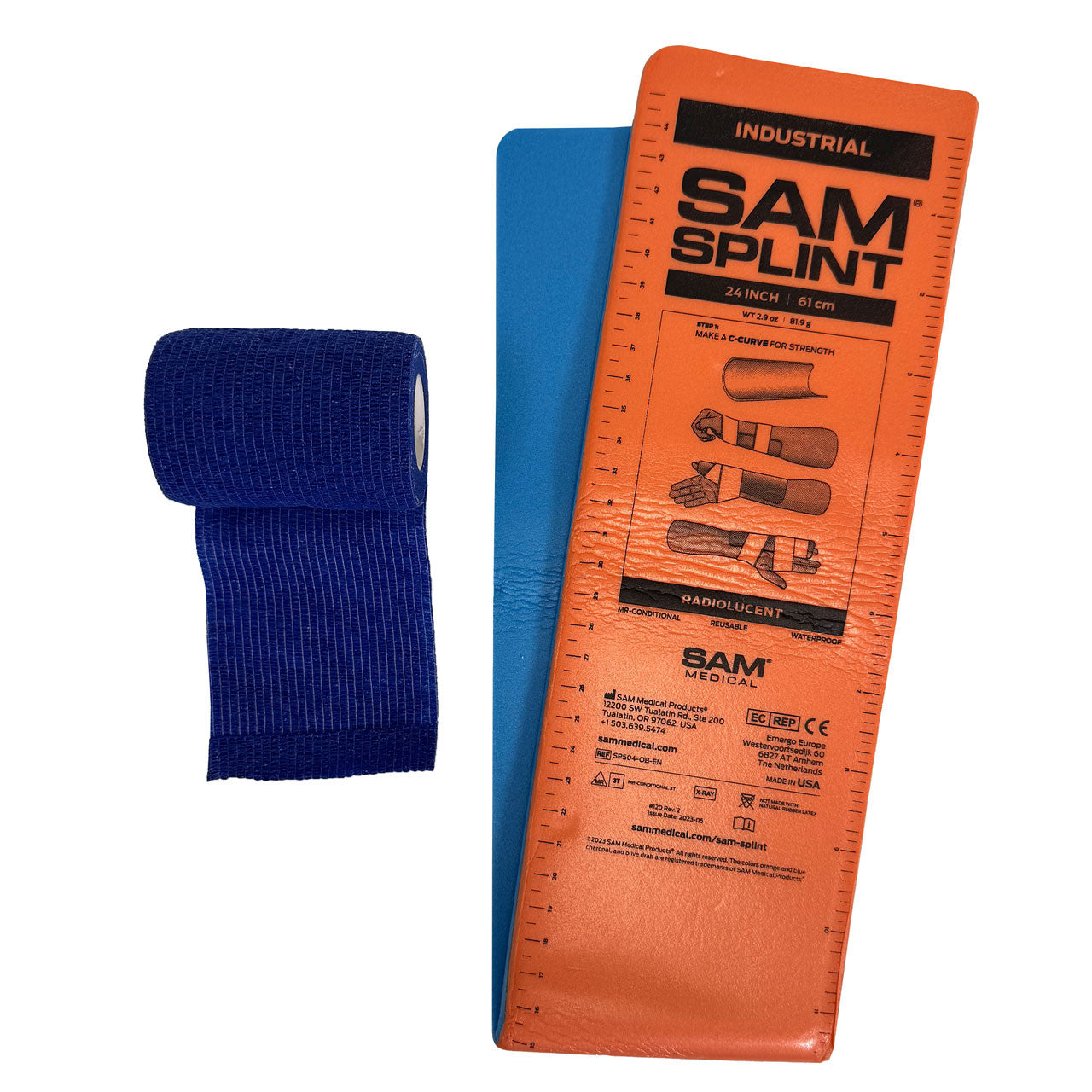 SAM Splint Combo Pack - (24" Orange/Blue Splint with Blue Cohesive Wrap) Immobilization Rescue Essentials
