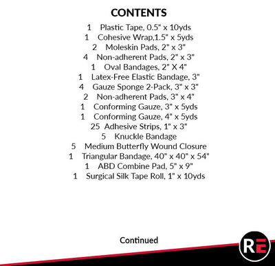Rescue Essentials WFA Kit, Contents list part 1