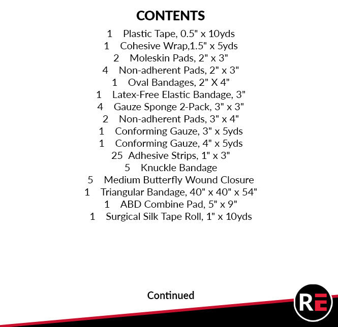 Rescue Essentials WFA Kit, Contents list part 1