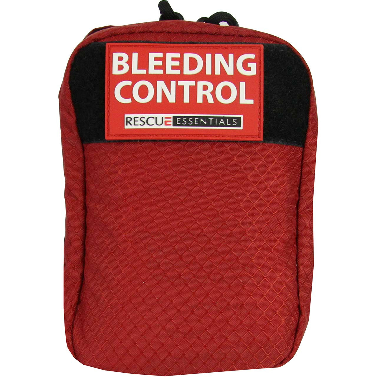 Bleeding Control Station IFAK - Intermediate pouch containing Stop the Bleed products, packed in a closed, red, nylon pouch, front