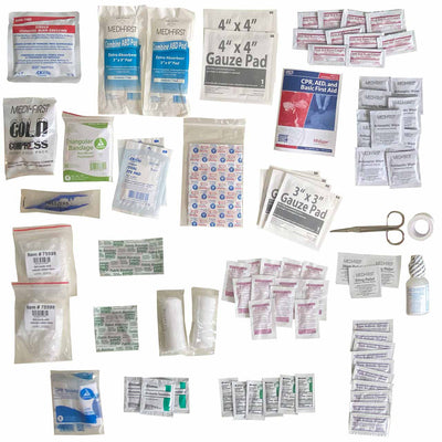First Aid Kit, contents laid out