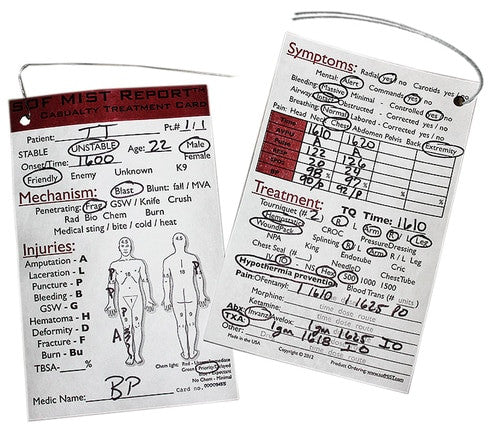 SOF MIST™ Casualty Treatment Card, filled out