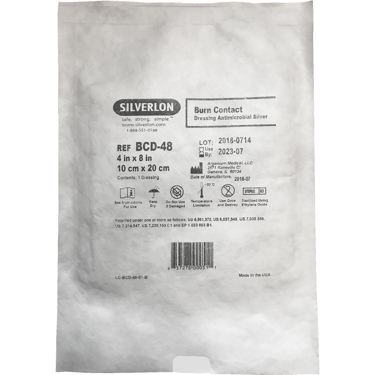  Silverlon Burn Contact Dressing, front of packaging