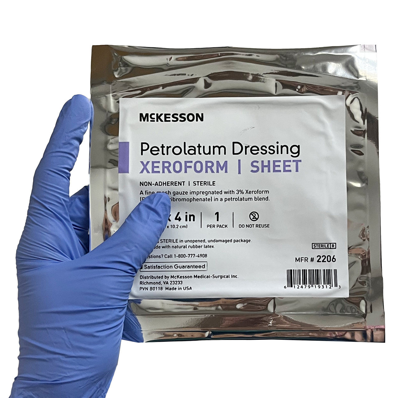 4" x 4" Petrolatum Impregnated Gauze Dressing, in hand