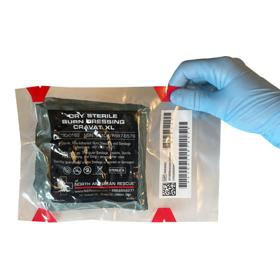 NAR Dry Sterile Burn Dressing, packaged in hand