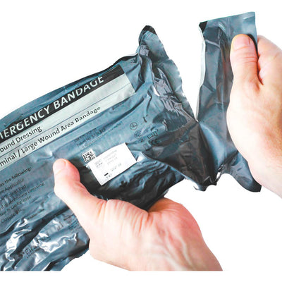Israeli Abdominal Emergency Bandage, Green, 8" Wide with 12"X12" Pad & Pressure Bar by PerSys Medical  in package front side