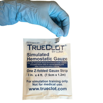 Simulated Hemostatic Gauze, being opened