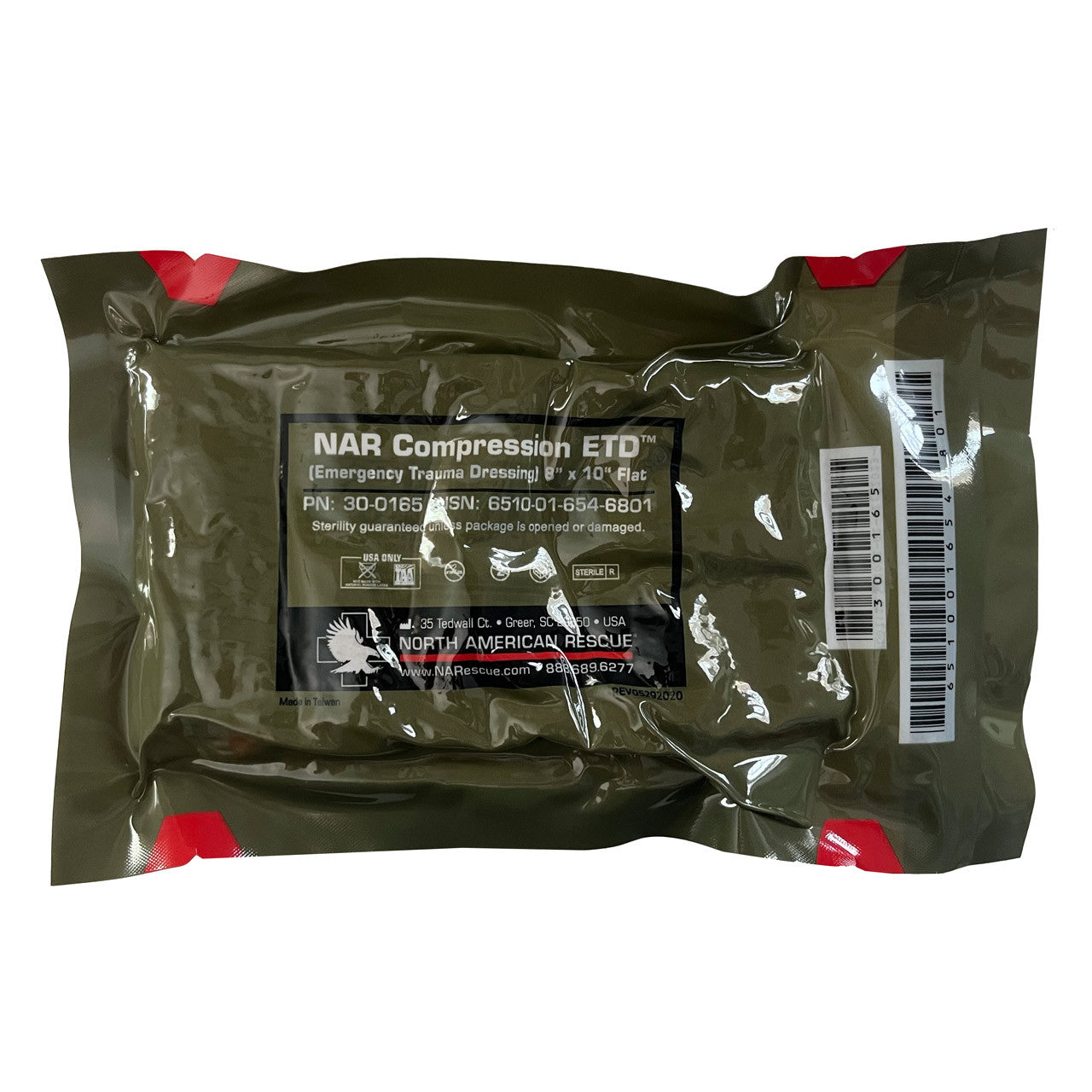 Emergency Trauma Dressing, front of packaging