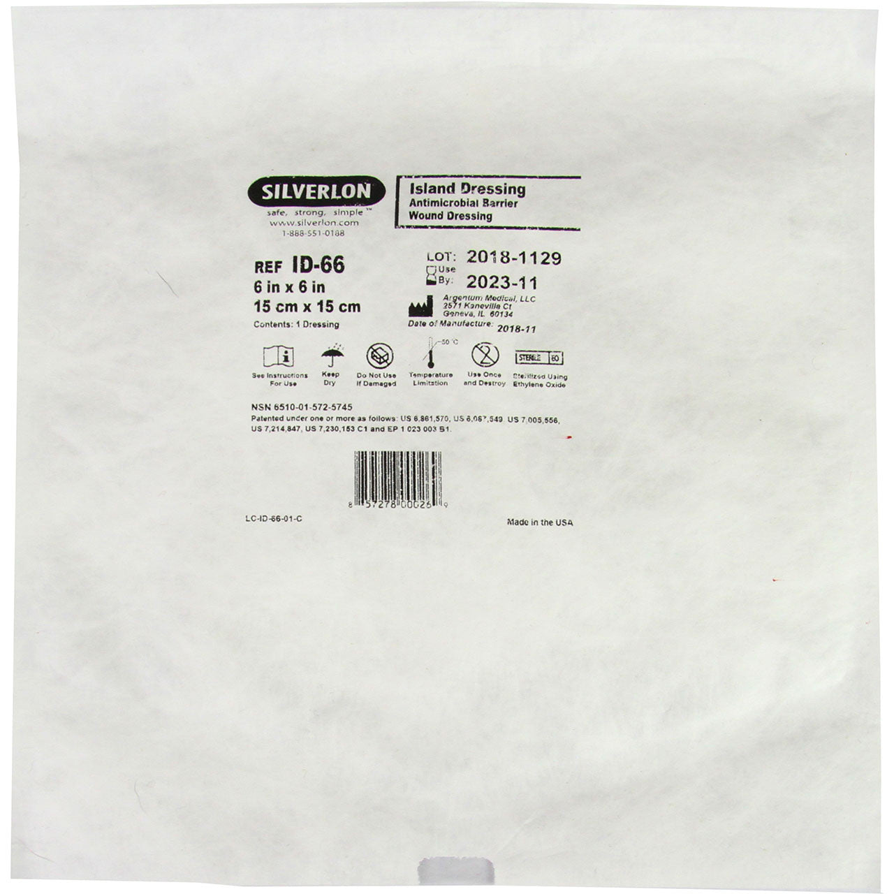 Silverlon Island Dressing, 6" x 6", In packaging 