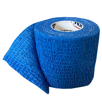 Blue Cohesive Wrap, partially unrolled