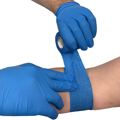 Blue Cohesive Wrap, in use