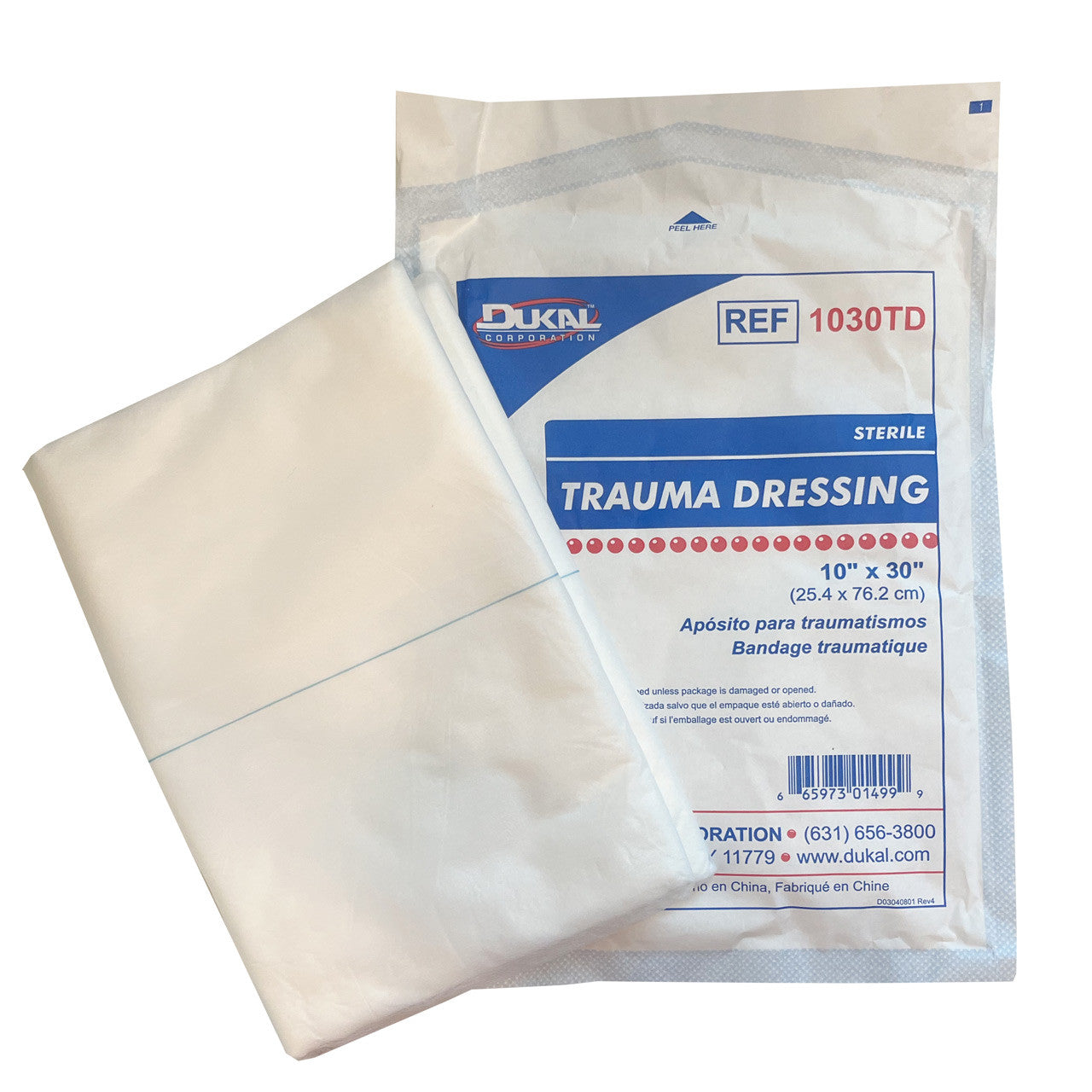 10"x 30" Trauma Dressing, Sterile, Single in and out of packaging