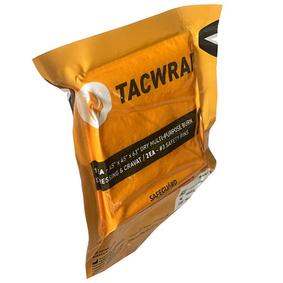 TACWrap Multi-purpose Dry Burn Dressing/Cravat, In packaging angled 