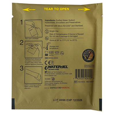 Water-Jel® Military Burn Dressing, back of packaging