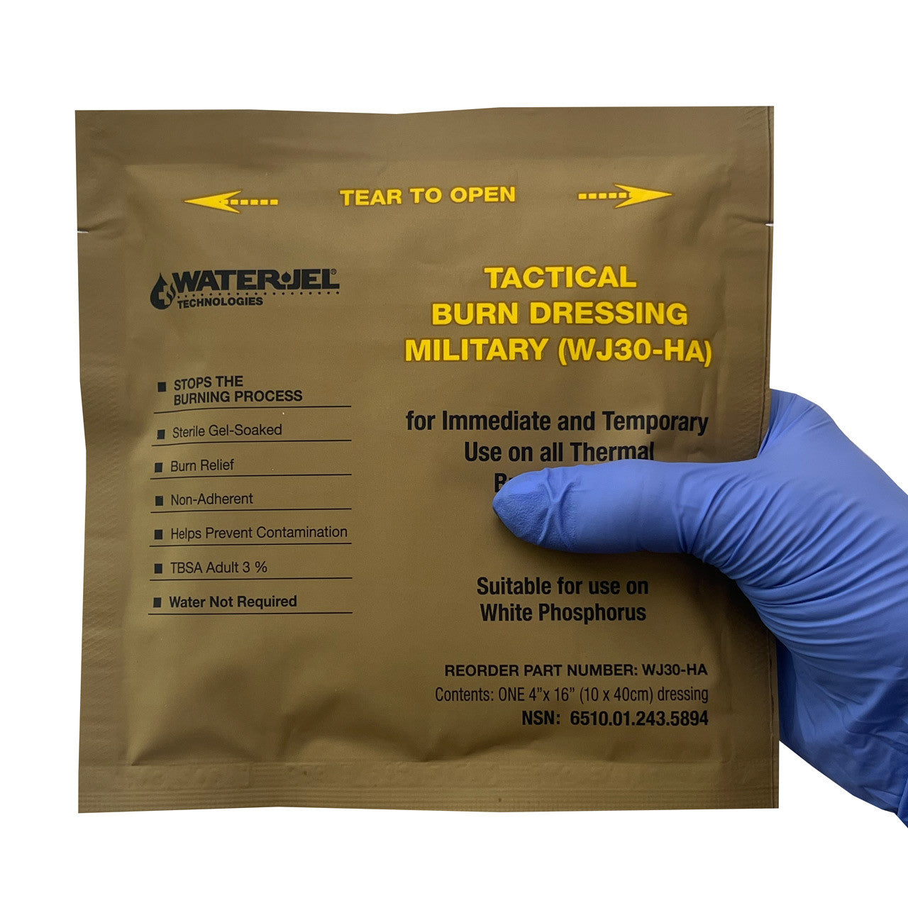 Water-Jel® Military Burn Dressing, in hand