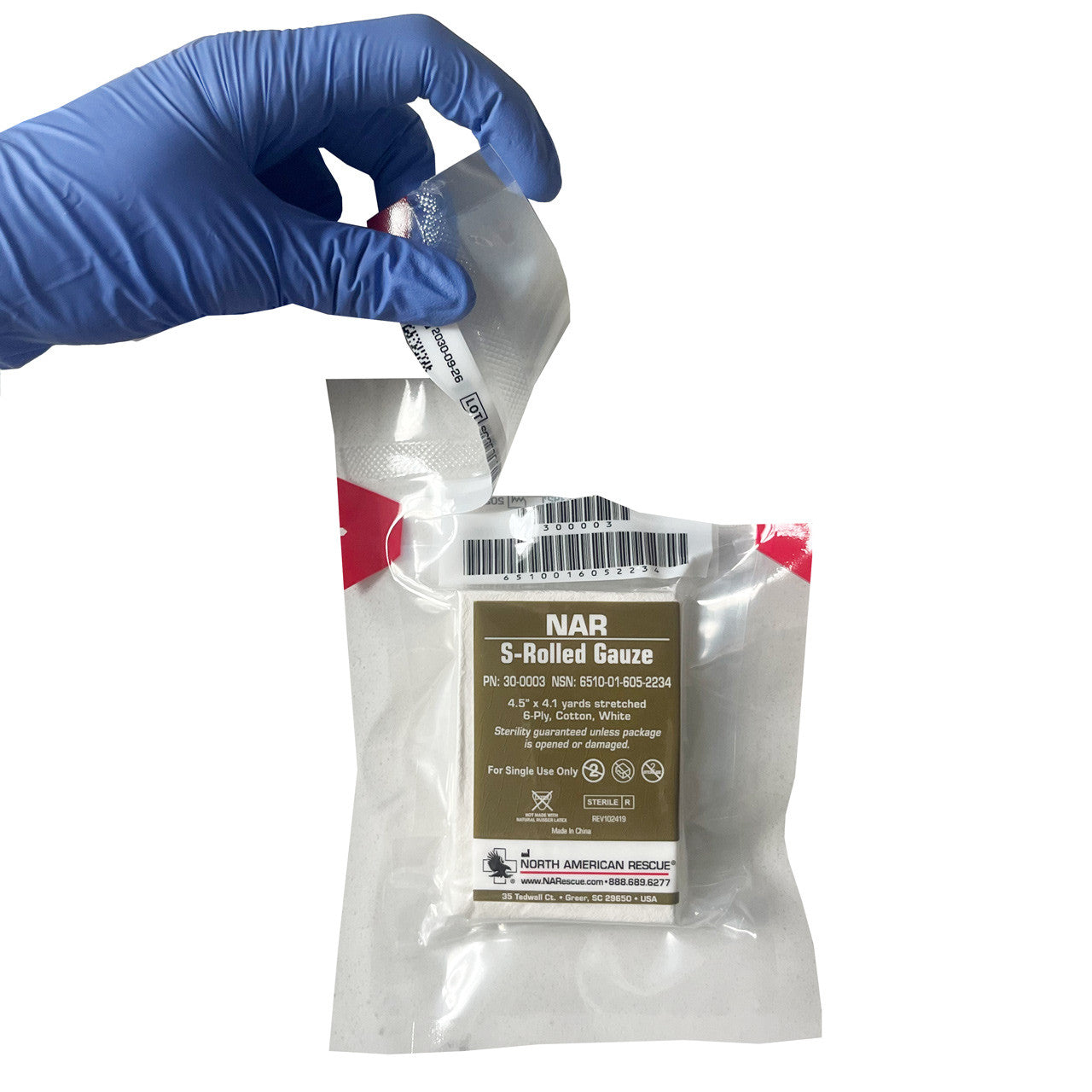 NAR S-Rolled Gauze, being opened