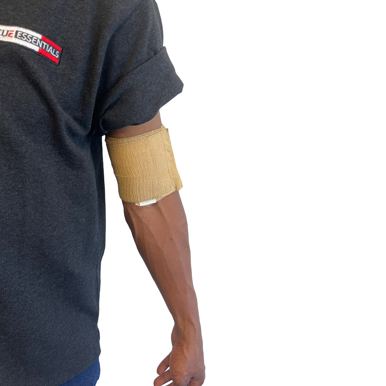 Rescue Essentials Mini Compression Bandage in use on arm