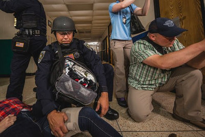 5.11 UCR Sling Pack, Black, worn by RTF first responder in active shooter scenario simulation