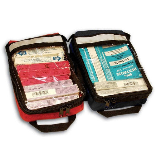 Organizer Pocket, red & black colors open with contents 