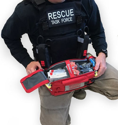 RTF First-In Response Kit by rescue essentials shown with Rescue task force personnel