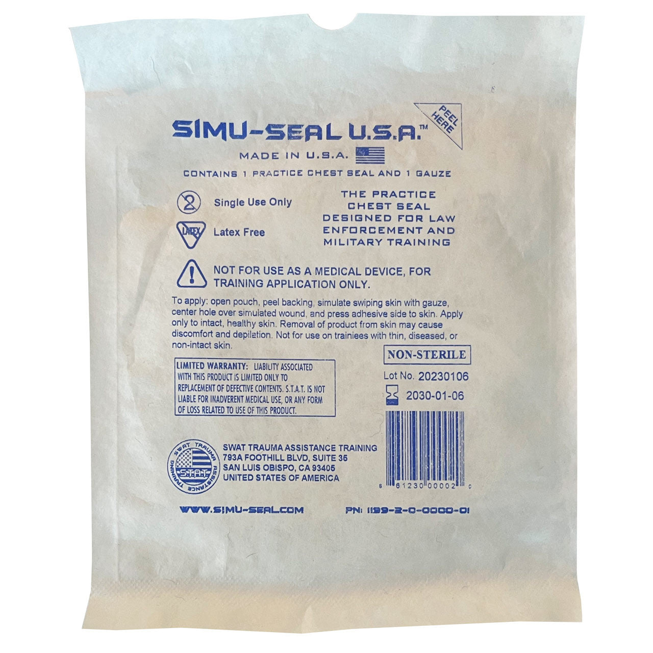 Simu-Seal Chest Seal Trainer, front of packaging