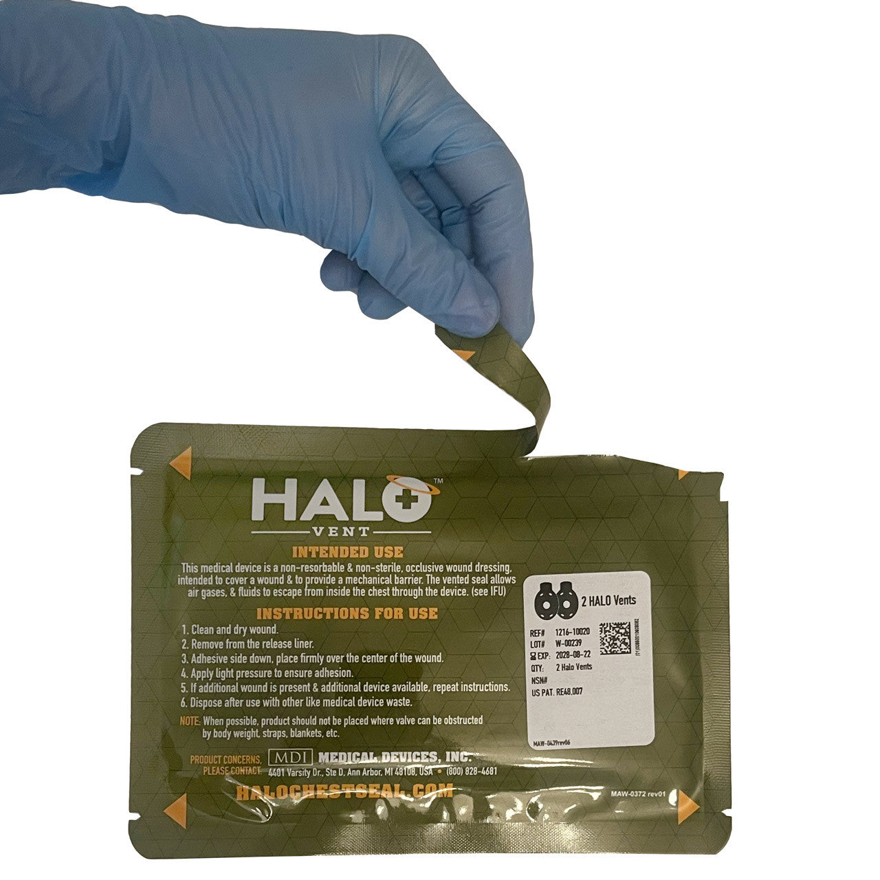 Halo Vent IFAK Chest Seal, being opened