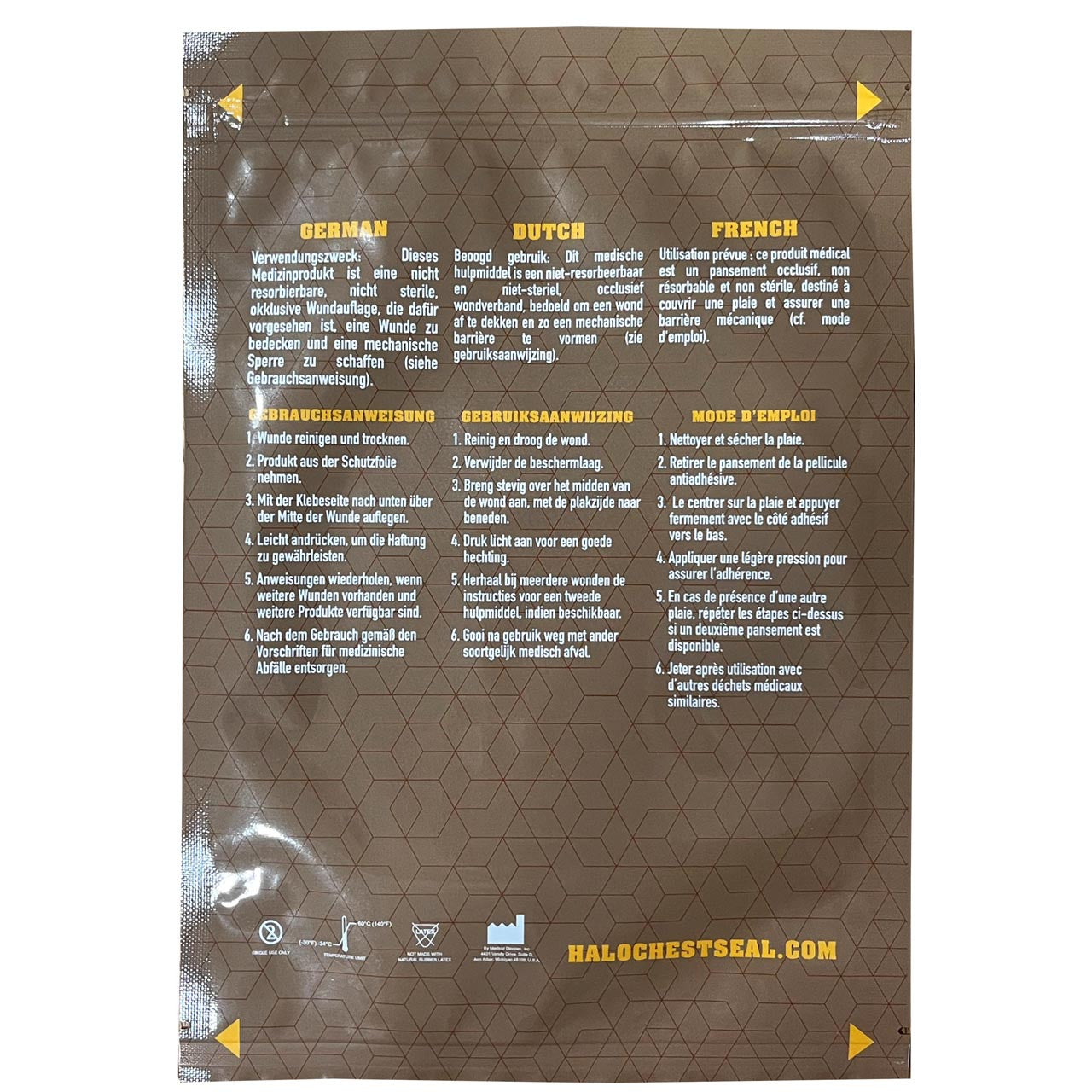 Halo Chest Seal, back of packaging