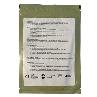 Halo XL Trauma Dressing, back of package