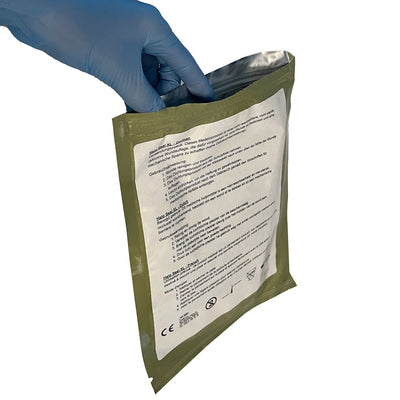 Halo XL Trauma Dressing, being opened
