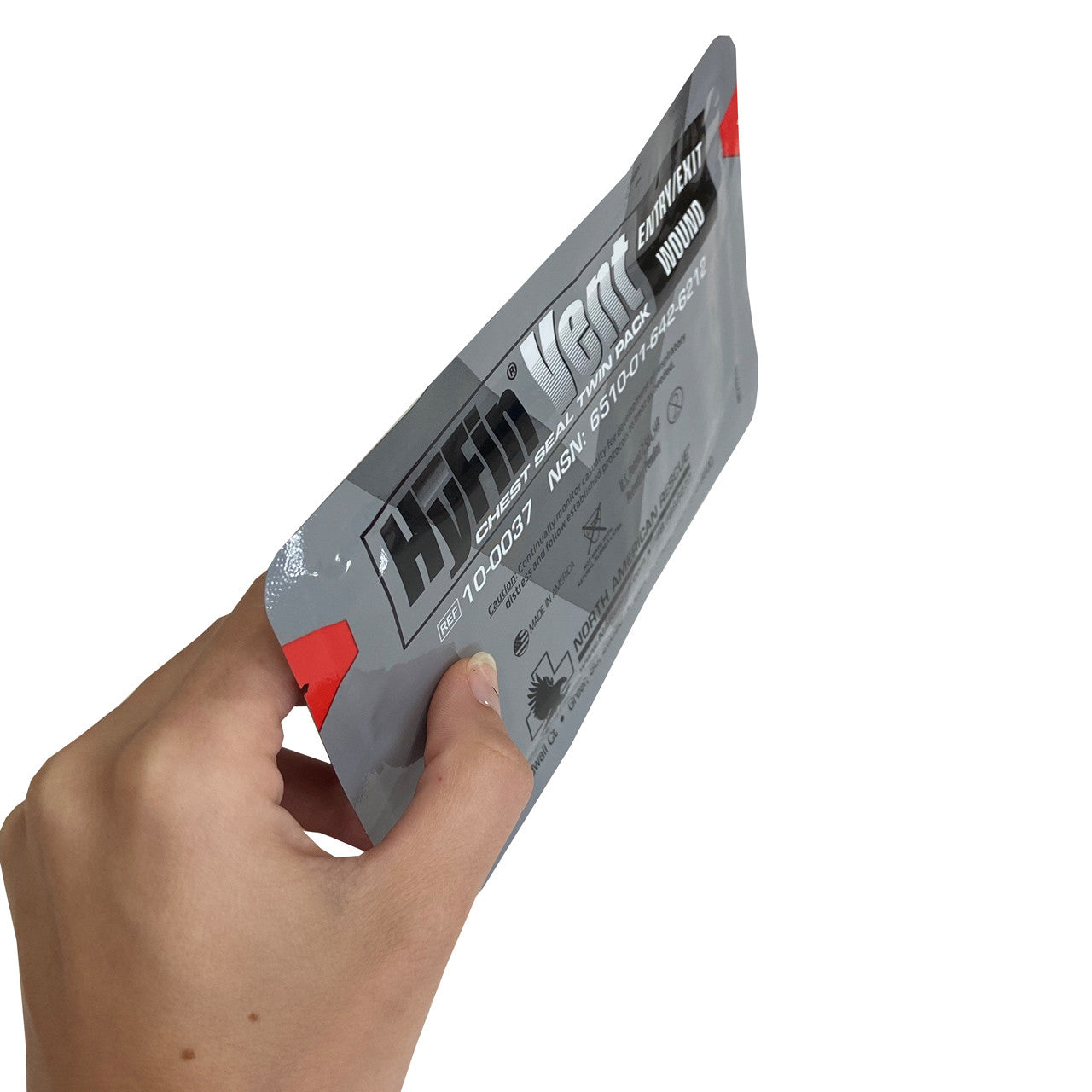 Hyfin Vented Chest Seal, Side View Packaged