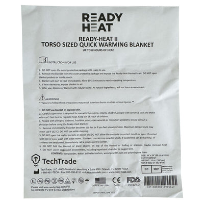 Ready-Heat II Torso Hypothermia Blanket, back of packaging