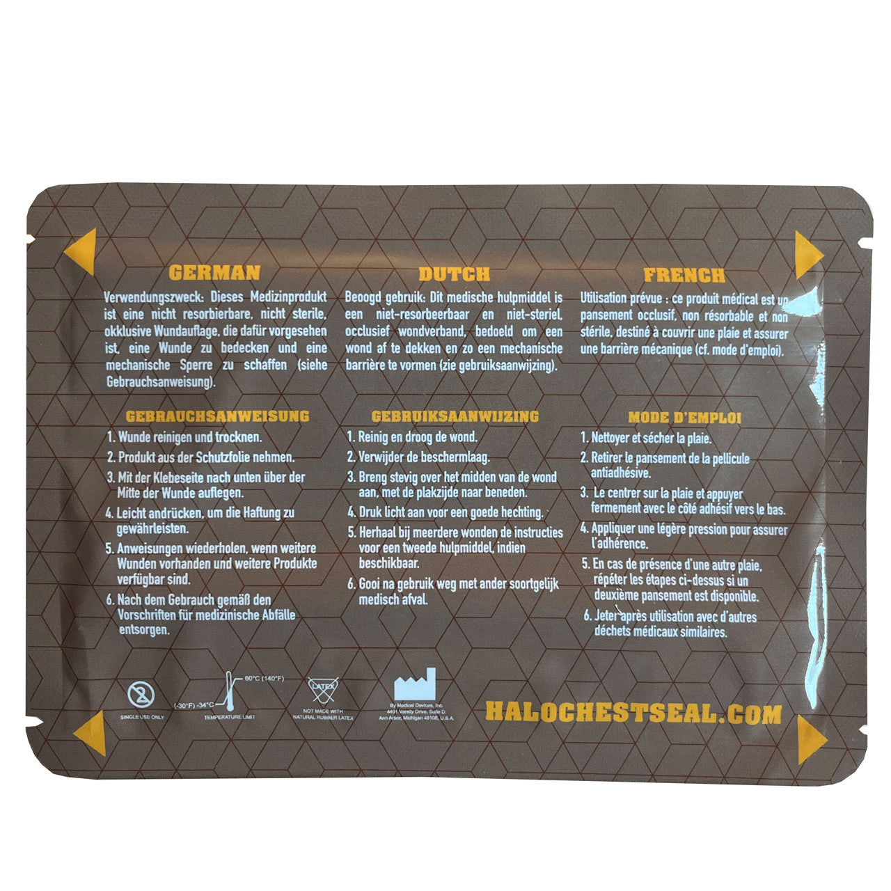 Halo Chest Seal, back of packaging