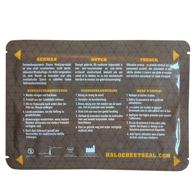 Halo Chest Seal, back of packaging