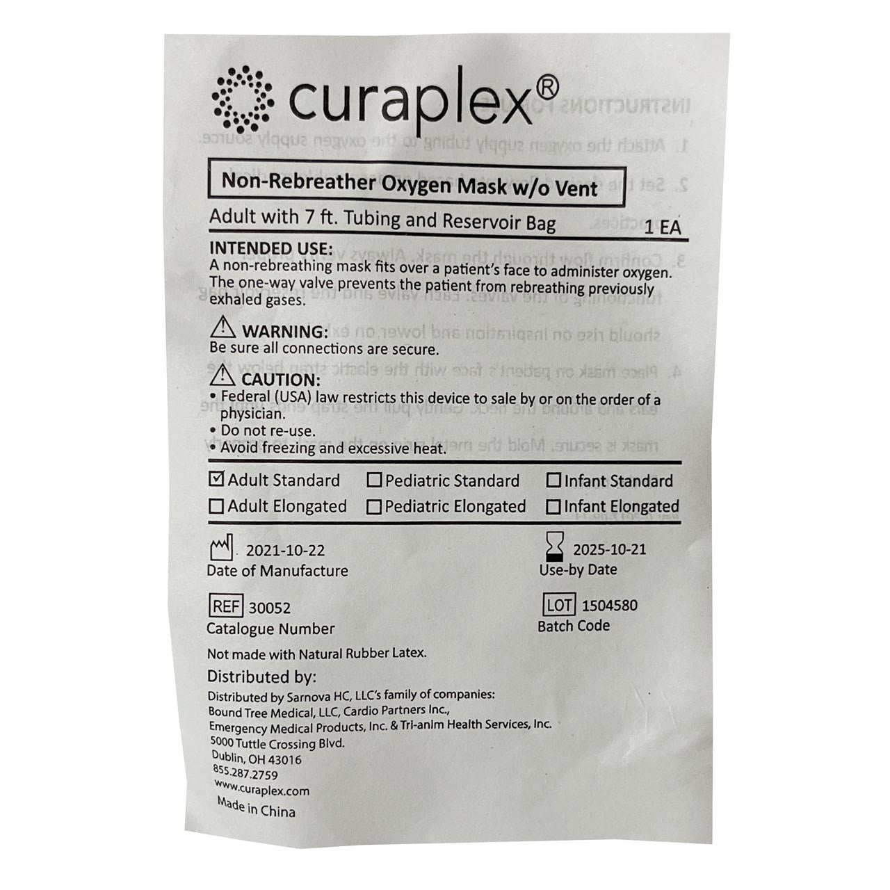 Adult Total Non-Rebreather O2 Mask, insert sheet