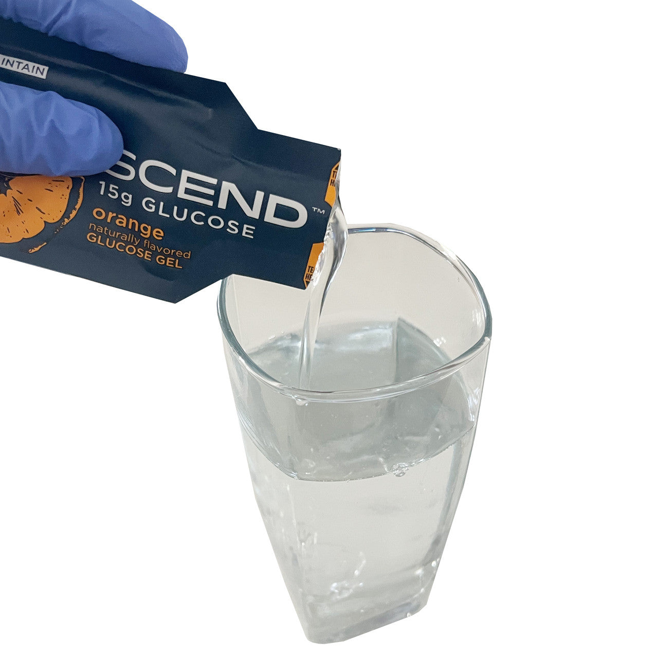 Transcend Glucose Gel, being poured into water