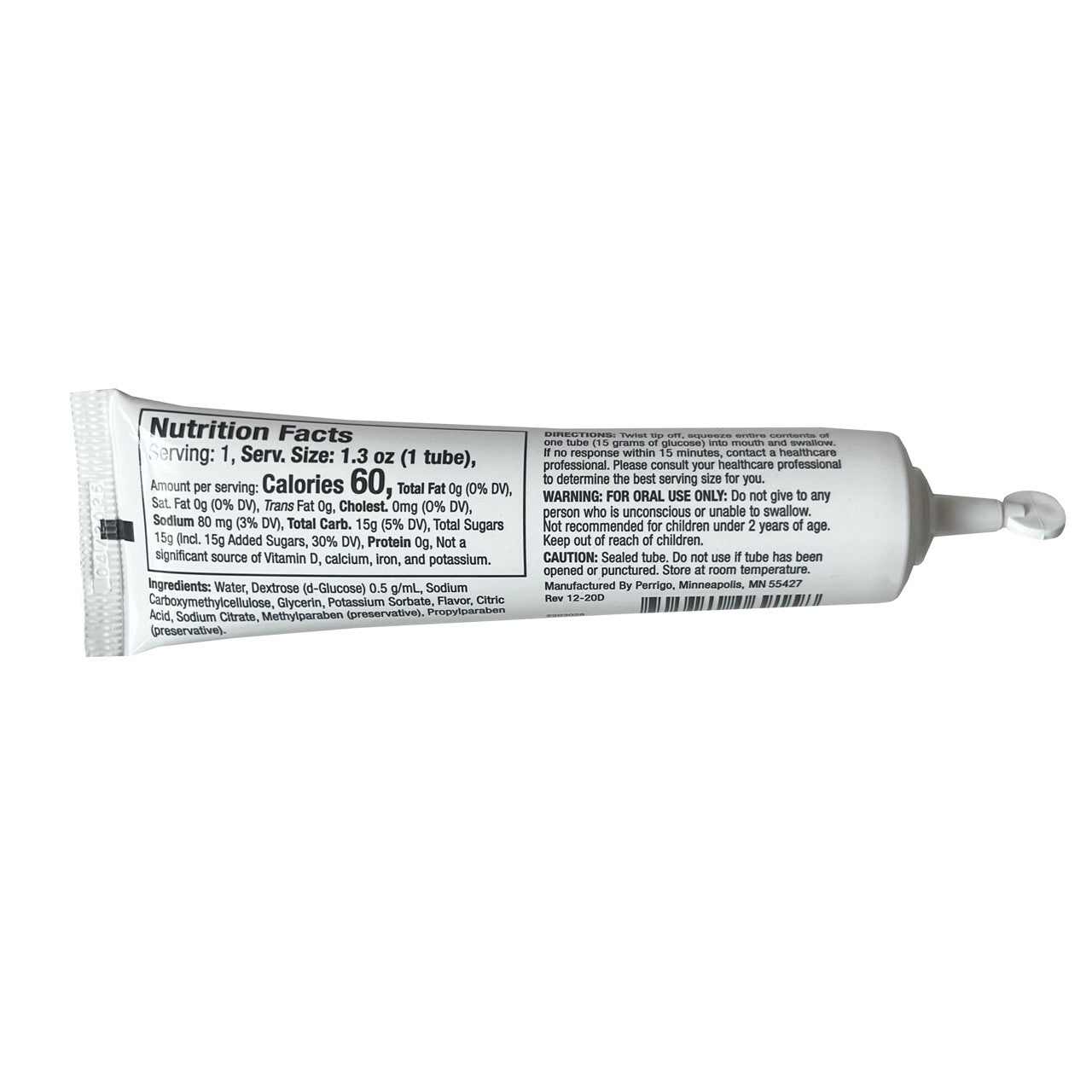 Glucose Gel, back of tube