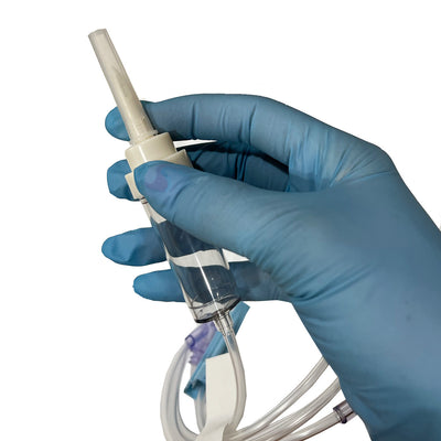 60 DPM Needleless IV Admin Set, in hand