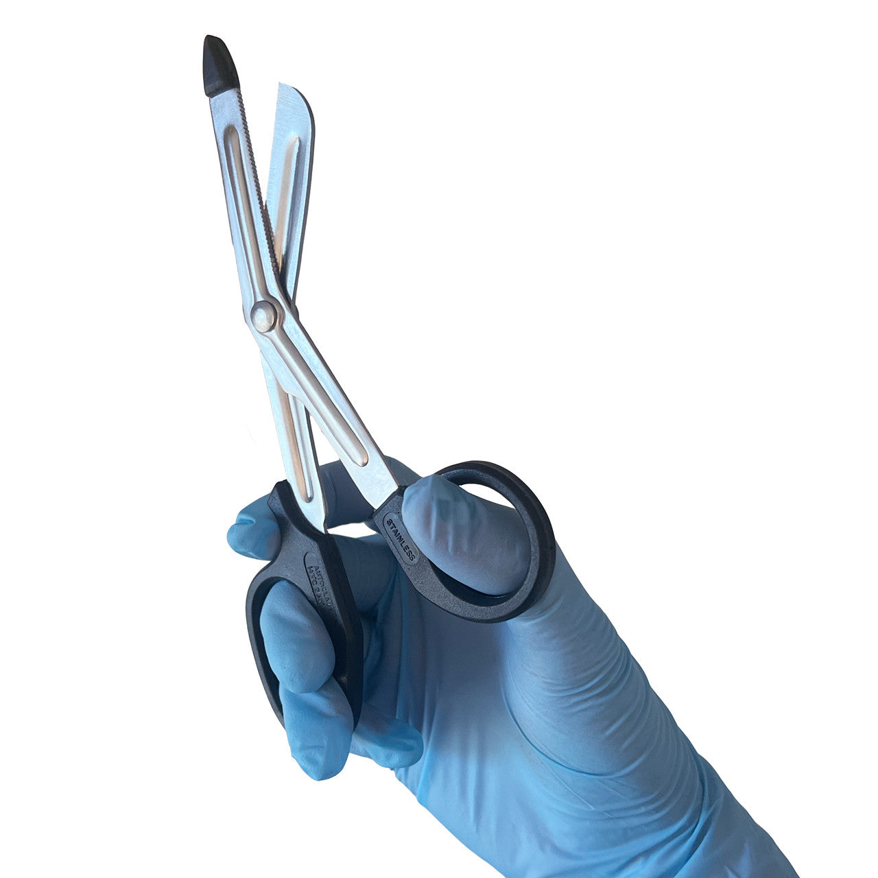 Black Stainless Steel 5.5" EMT Shears, in hand closed