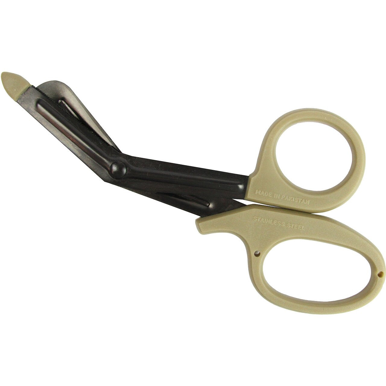 Stainless Steel 7.5" EMT Shears, Desert Tan Handle, Closed View.