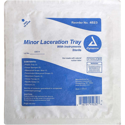 Laceration Tray with Instruments, in packaging