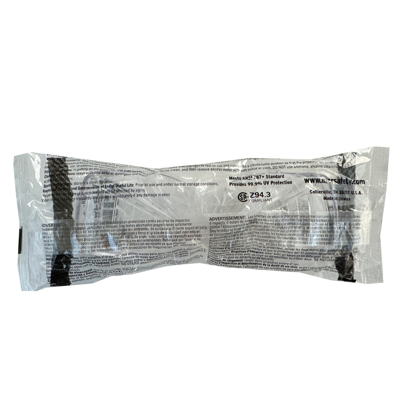 98 series safety glasses, in packaging-back