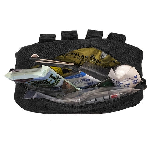 First Start IFAK in black color, showing top view, open with products inside