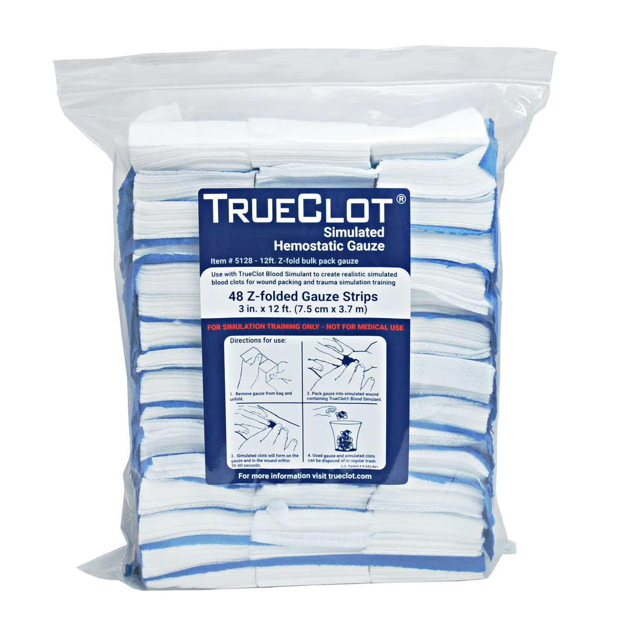 TrueClot® Simulated Hemostatic Gauze, 48 bulk pack