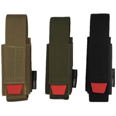 Universal Tourniquet Holder showing three color options, black, OD green and coyote tan