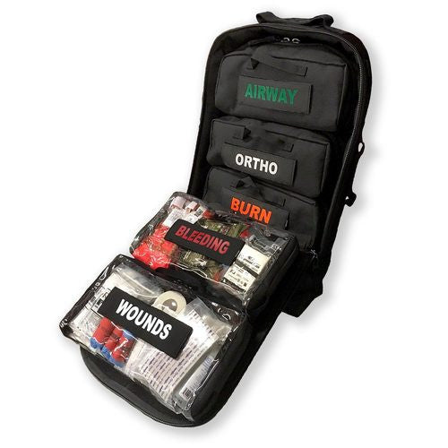 Savior 7 TEMS Kit by rescue essentials showing open view and contents side angle