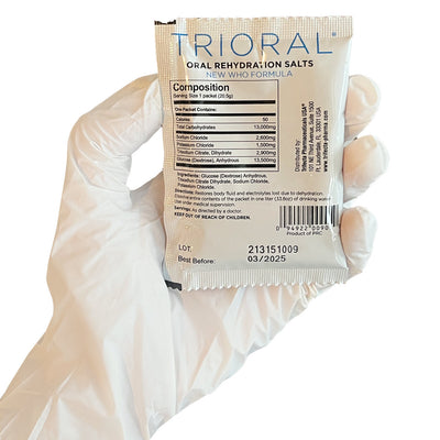 Oral Rehydration Salts, in hand-back